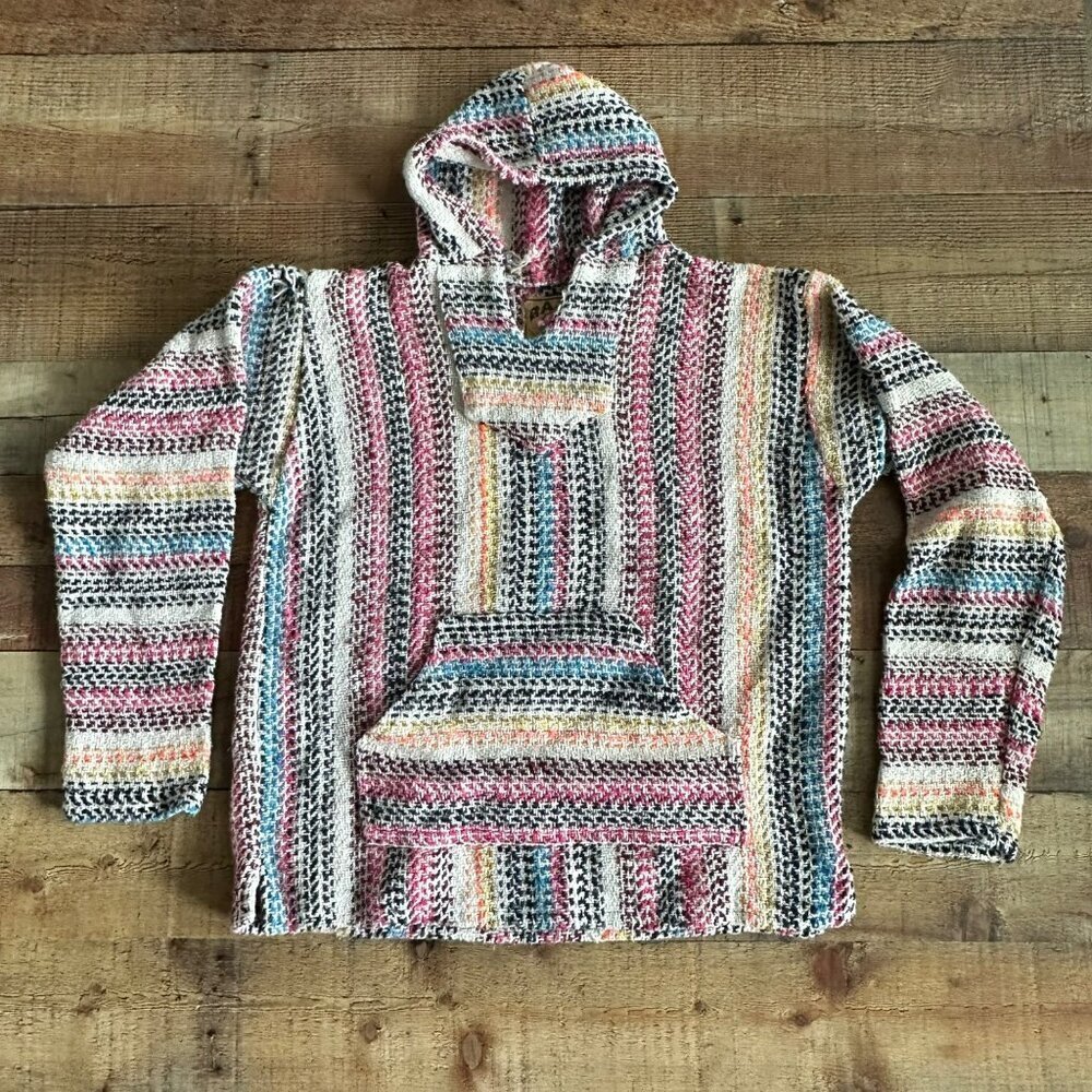 Baja Joe Vintage Hooded 90's Jacket Colorful Mexican Hippie Boho Coastal -M
